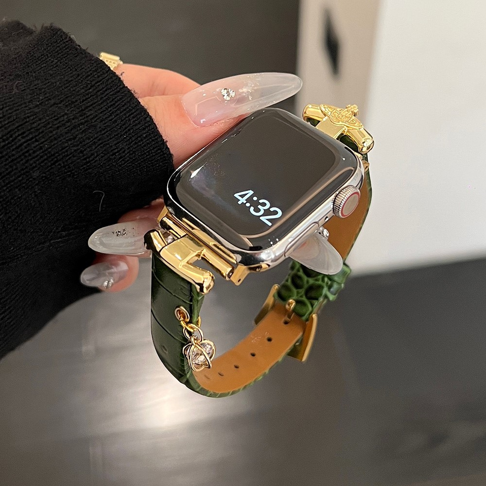 Apple Watch (42/41/40/38 mm) Echtleder Ersatz Armband mit Anhänger (Gelenkumfang 160 - 220 mm) - Grün / Gold