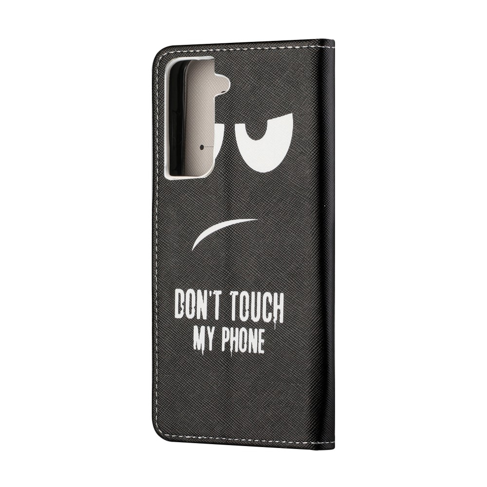 Samsung Galaxy S21 FE 5G Leder Tasche mit Kartenfach Don't Touch My Phone - Schwarz