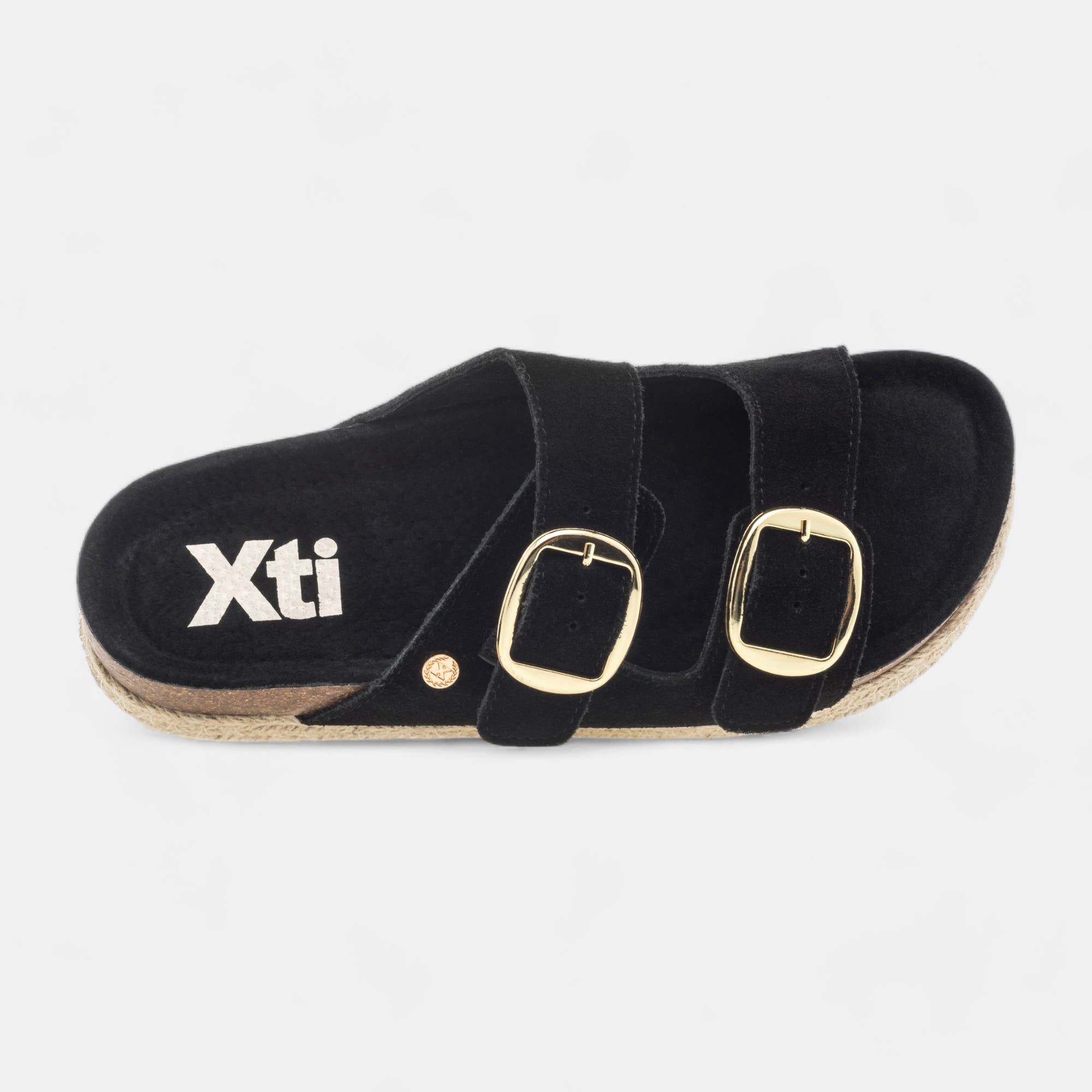 Mules semelle liège Femme en cuir noir