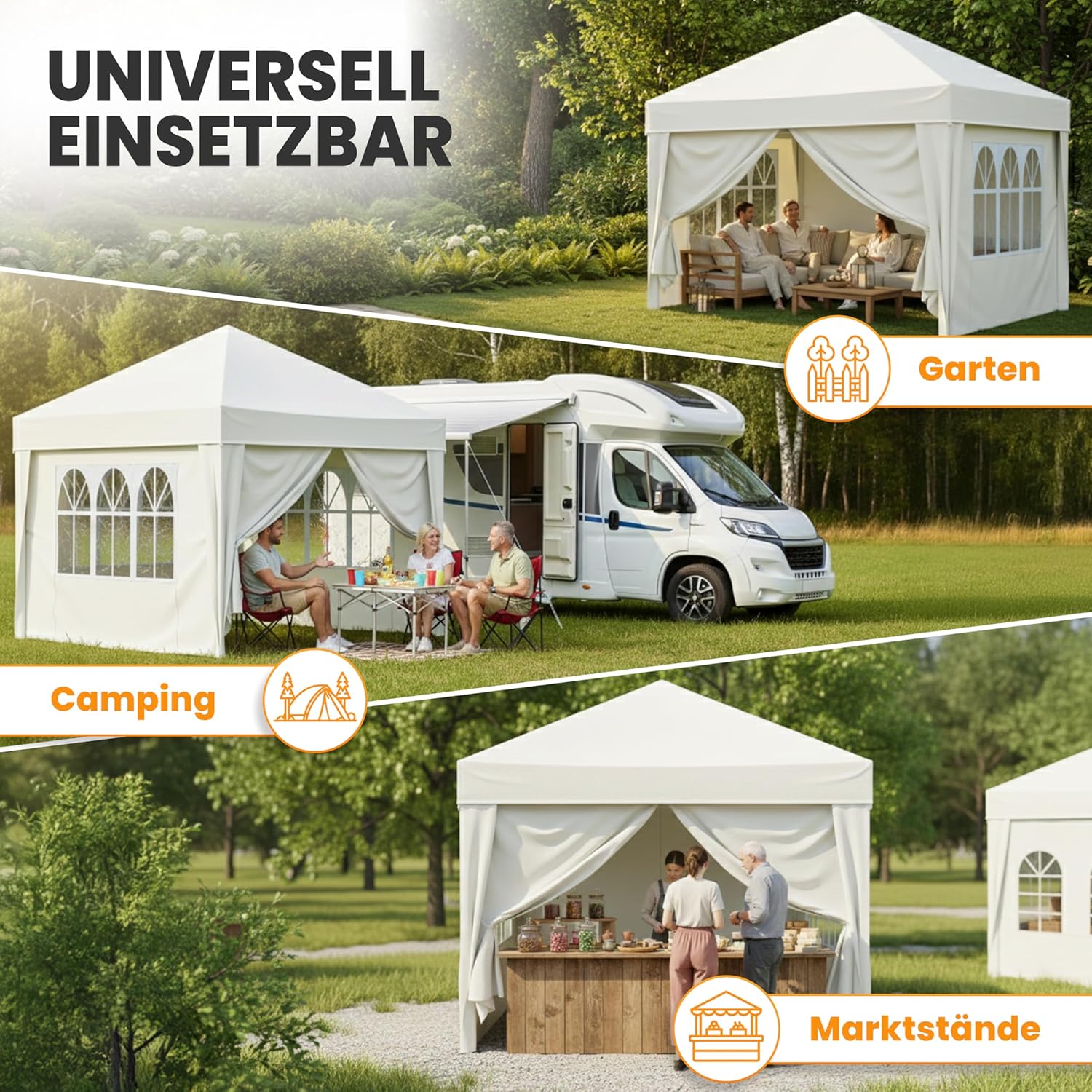 Pavillon 3x3 Wasserdicht Stabil Winterfest und UV 50+ Schutz - Faltpavillon mit Seitenwänden - Pop Up Zelt für Garten, Camping, Märkte - Gartenpavillon (Beige, 3x3m)