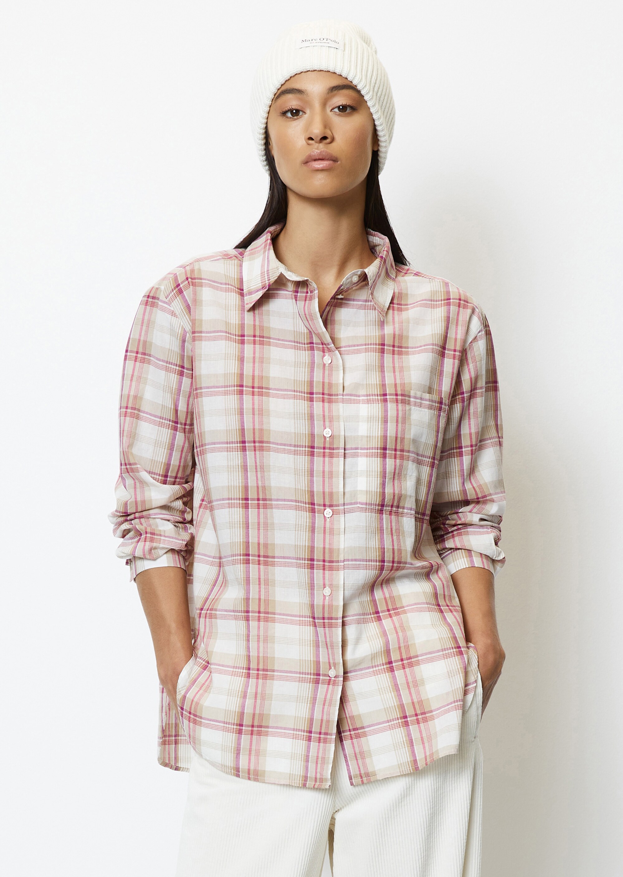 Karierte Boyfriend-Bluse relaxed aus Baumwoll-Voile