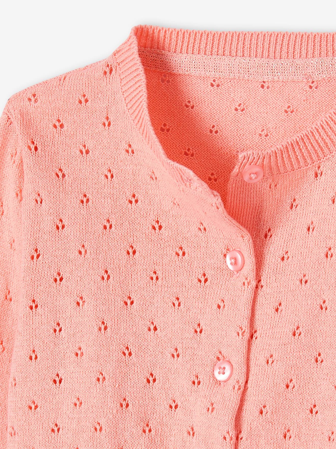 Casaquinho de tricô vazado coral para meninas