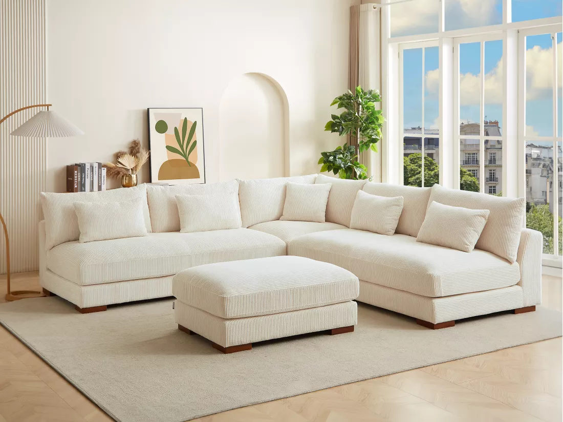 Pouf en velours côtelé beige SPERONE de Pascal Morabito