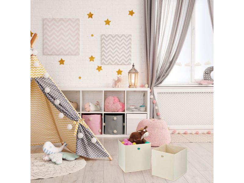 relaxdays Aufbewahrungsbox 4er Set Creme Regalaufbewahrungsbox für das Kinderzimmer