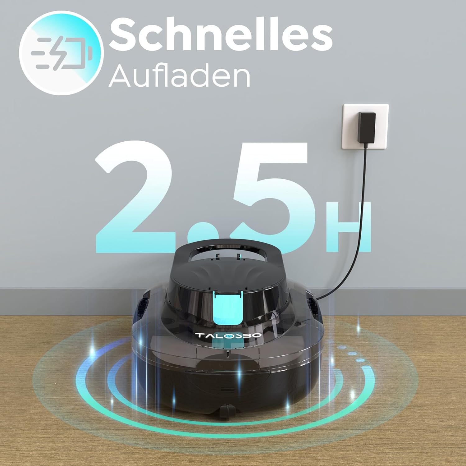 Pleco S1 Poolroboter Akku, Leichter Poolsauger mit Dual-Antriebsmotoren, 80 Min Reinigungszeit, 2,5 Stunden Ladezeit, Auto Parken Poolreiniger für Flache Böden Pools