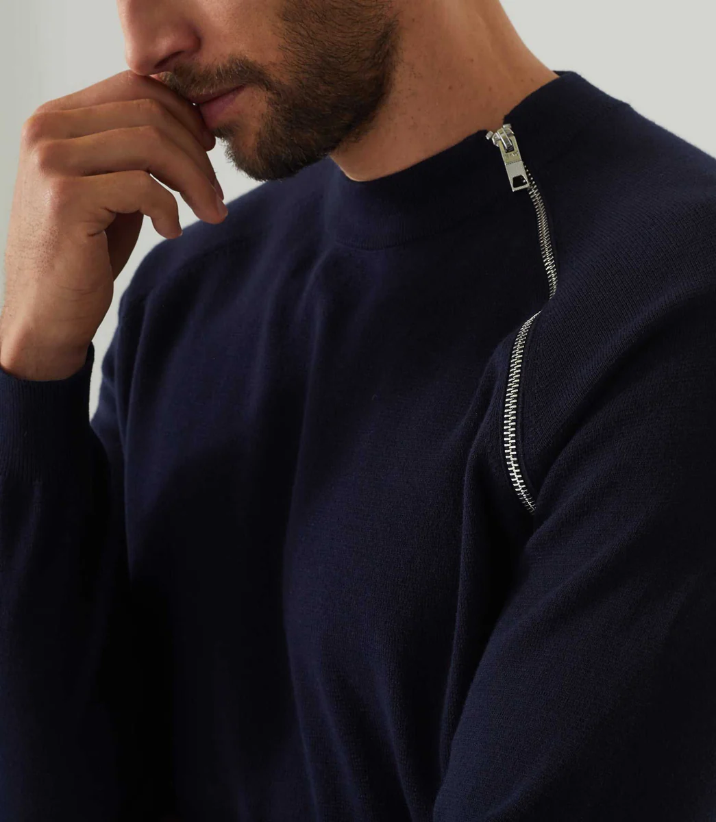 Pull col rond fantaisie marine 