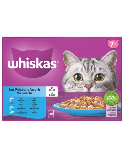 Whiskas 7+ Selectie In Gelei Maaltijdzakjes Multipack - Kattenvoer - Vis 12x85 g