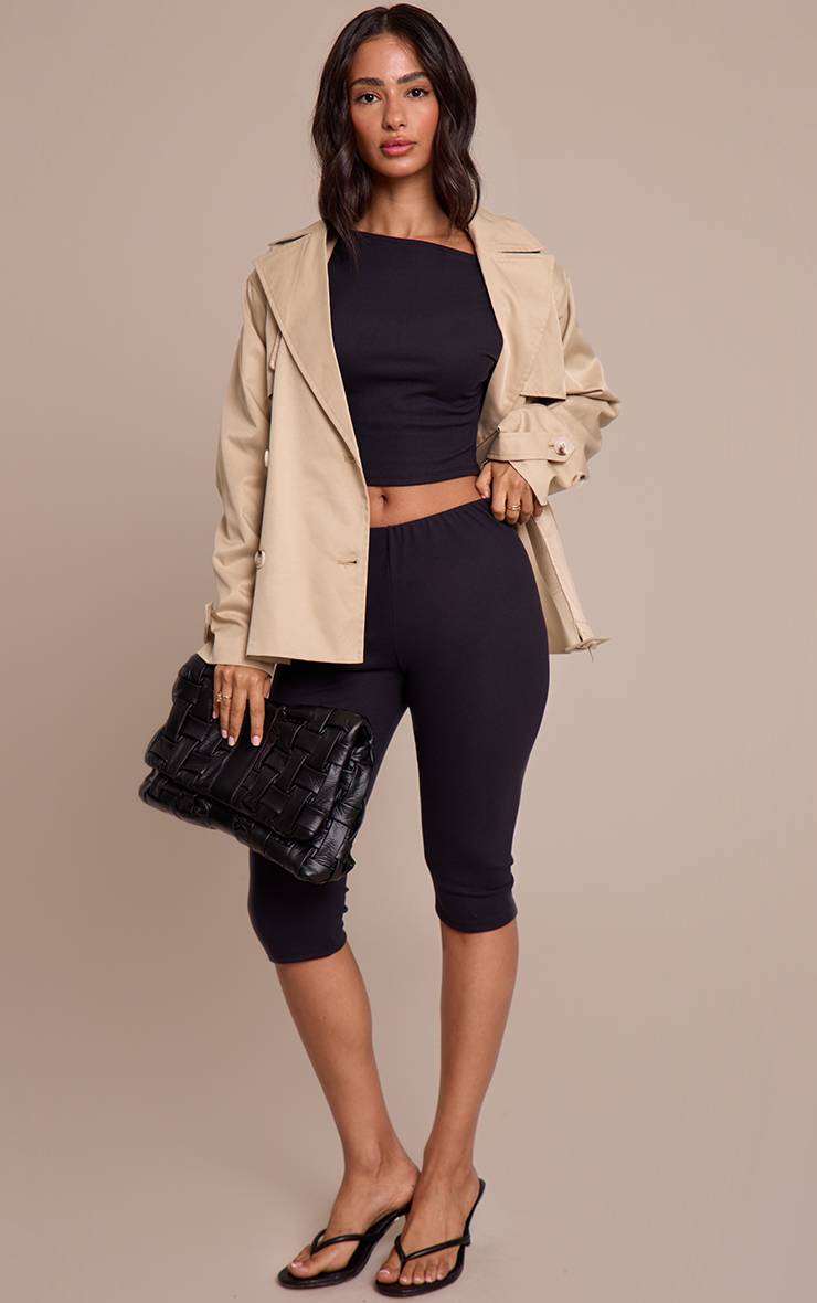 Noir Top Petite À Épaule Asymétrique Et Manches Longues