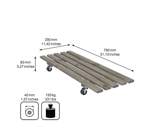 Wagner plantenwagen 79 x 29 x 8,5 cm, hout, grijs