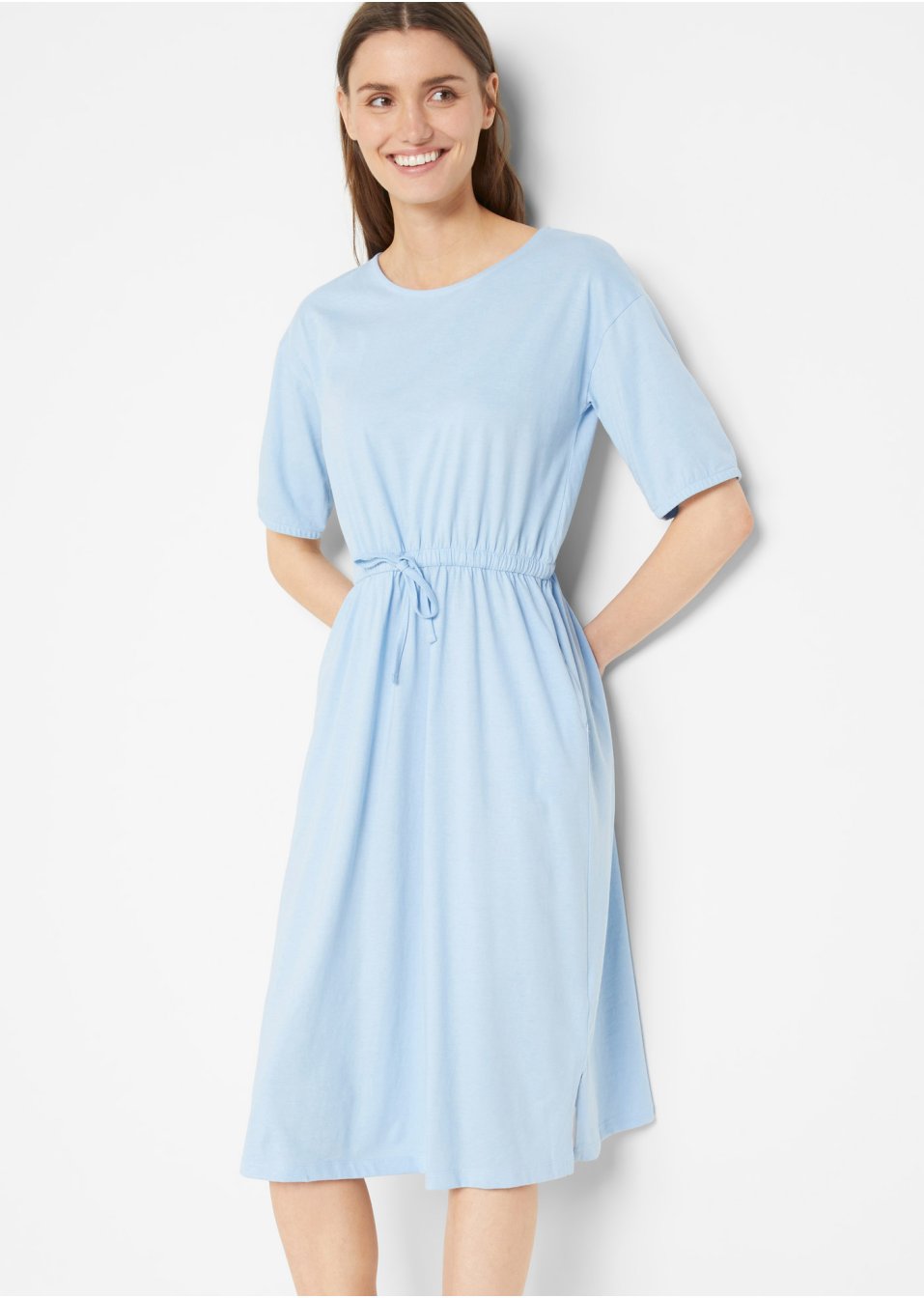 Robe midi en coton avec smock et poches