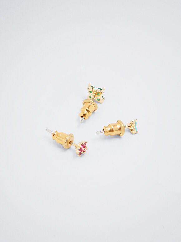 Conjunto De Pendientes Com Flor - Multicor