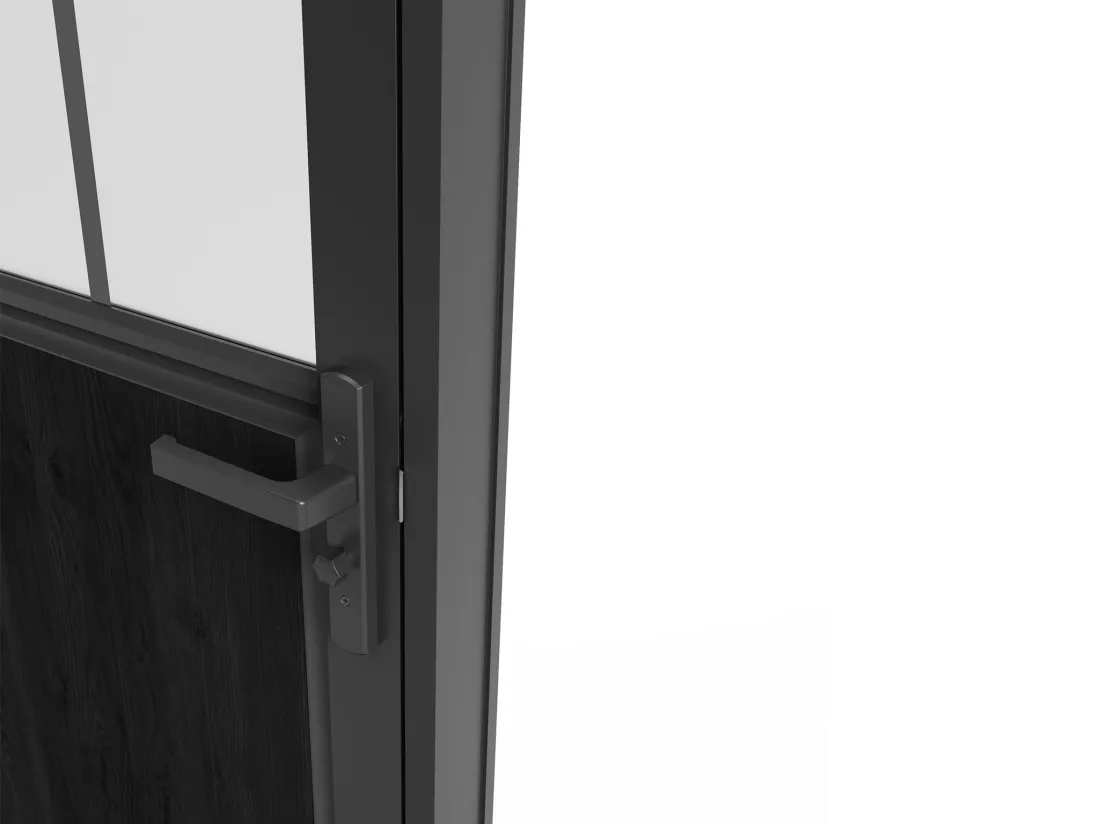 Bloc porte réversible en aluminium et verre trempé dépoli style atelier - H204 x L93 cm - Noir - ERMELO