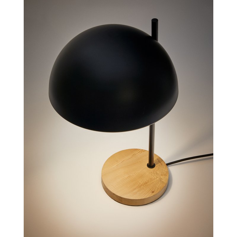 Lampe de table Catlar en bois de frêne et métal avec finition noire