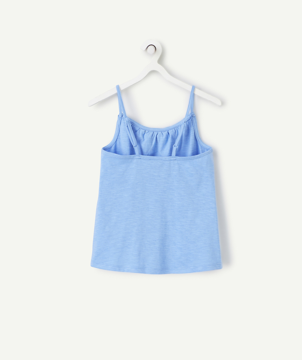 débardeur fille en coton bio bleu avec volants