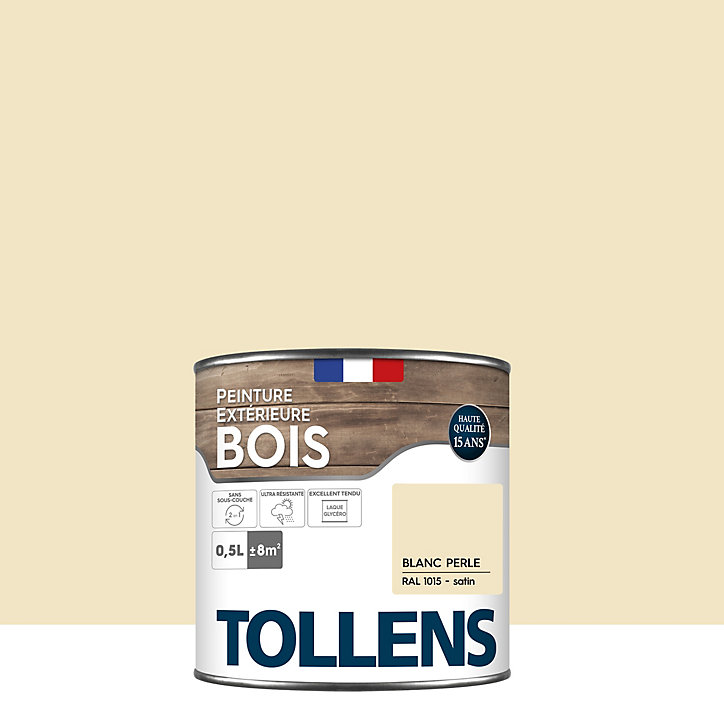 Peinture extérieure bois Tollens satin blanc perle 500ml