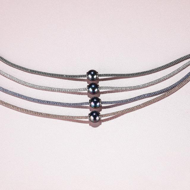 Mesh-Collier & Gleiter, Muschelkernperle, Zirkonia, ca. 48 cm