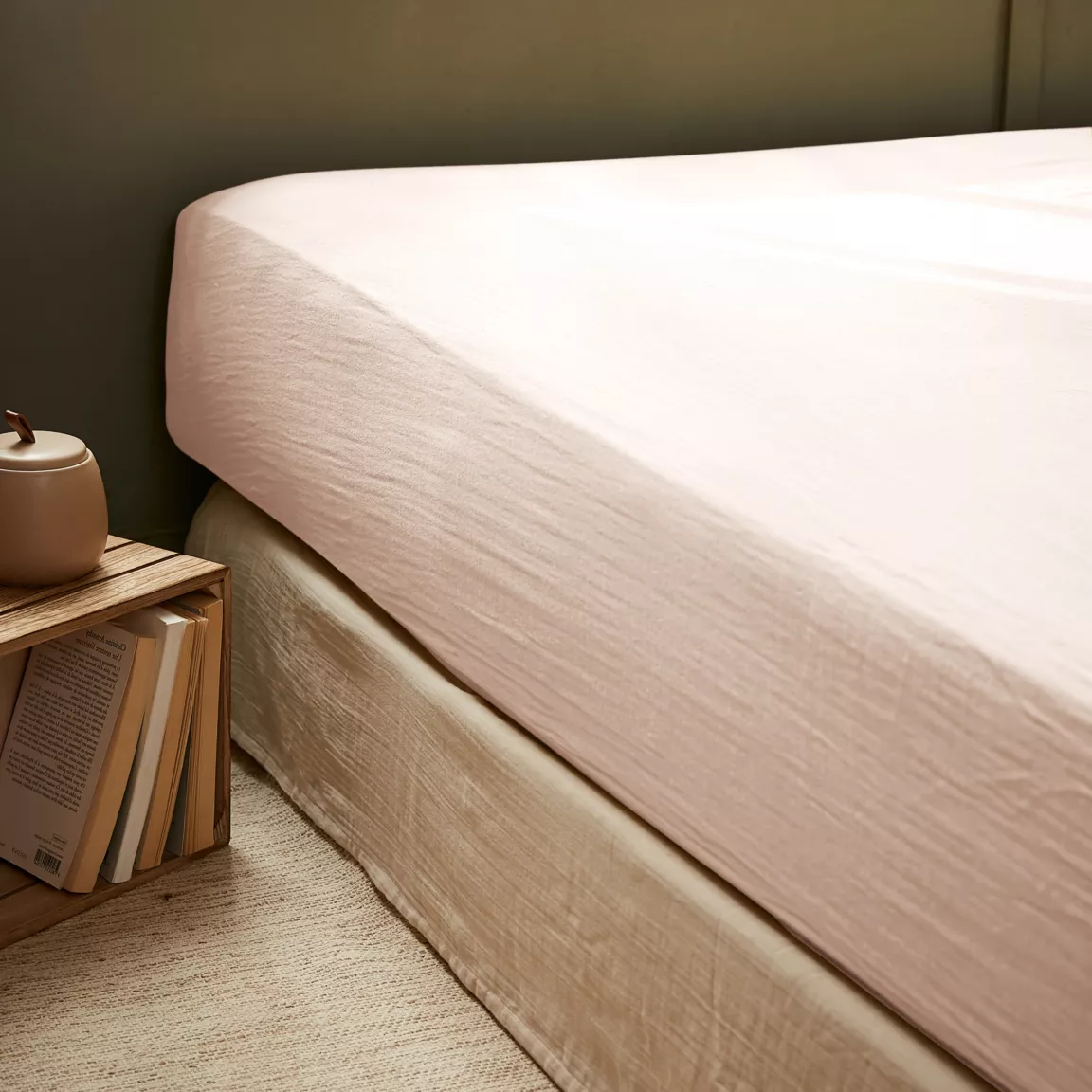 Drap housse gaze de coton (90 x 200 cm) Gaïa Rose poudré