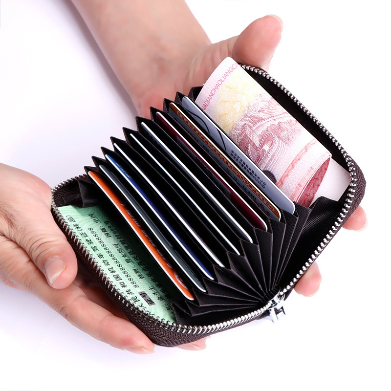 Mini Kreditkarten Echtleder Etui Geldbörse mit 11 Fächern - Pink