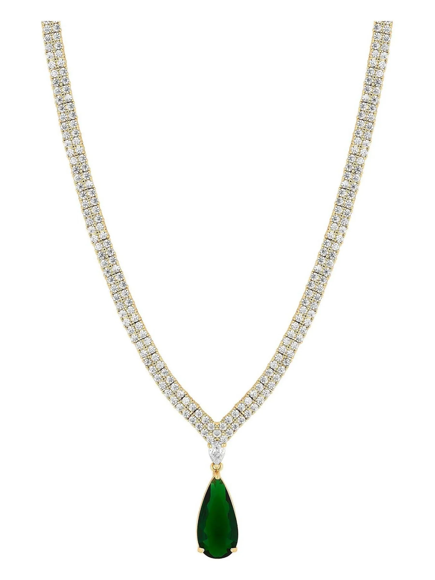Jon Richard kraagketting met zirkoontjes en smaragdgroene peervormige hanger in geschenkdoosje