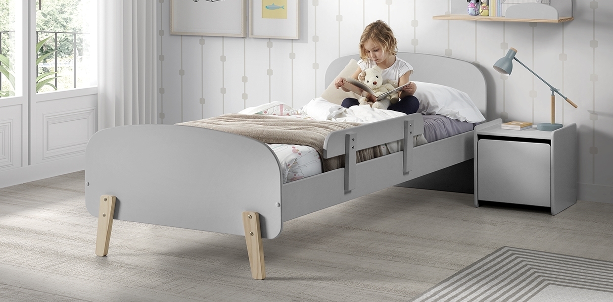 3-teiliges Kinderzimmer-Set KIDDY -hellgrau - Absturzschutz - 90x200 cm