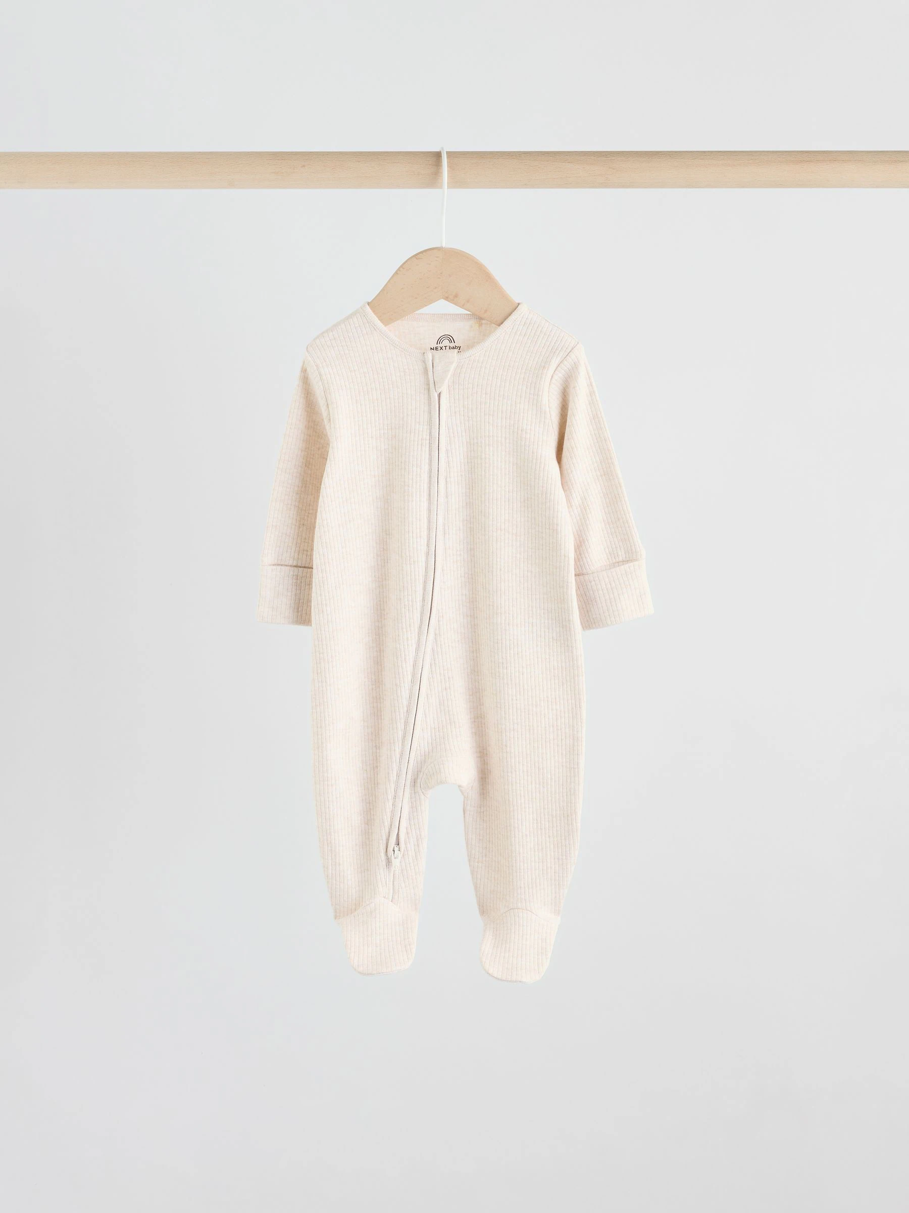 Neutraal - 5 Verpakking van babypyjama\'s met tweewegrits en voetjes (0-2jr)