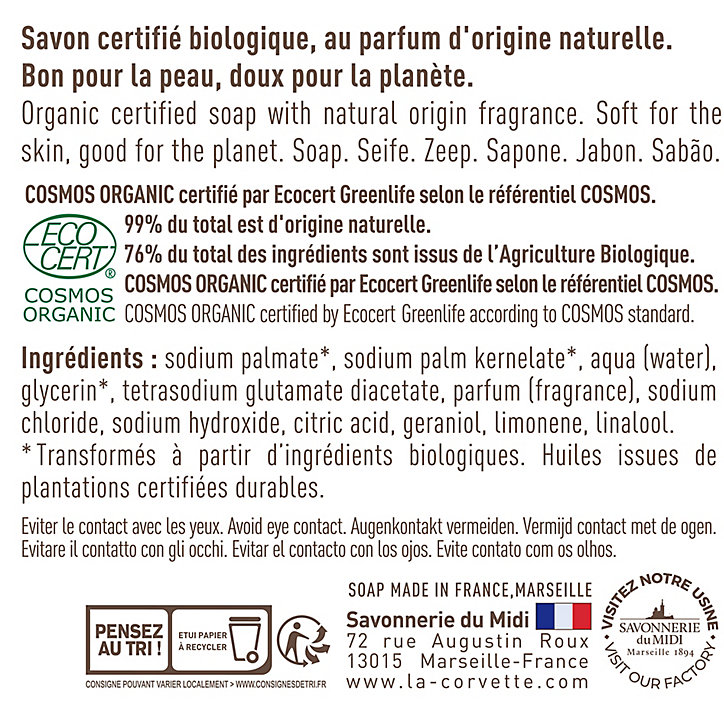 Savon douceur bio La Corvette Savonnerie du midi amande douce 100g