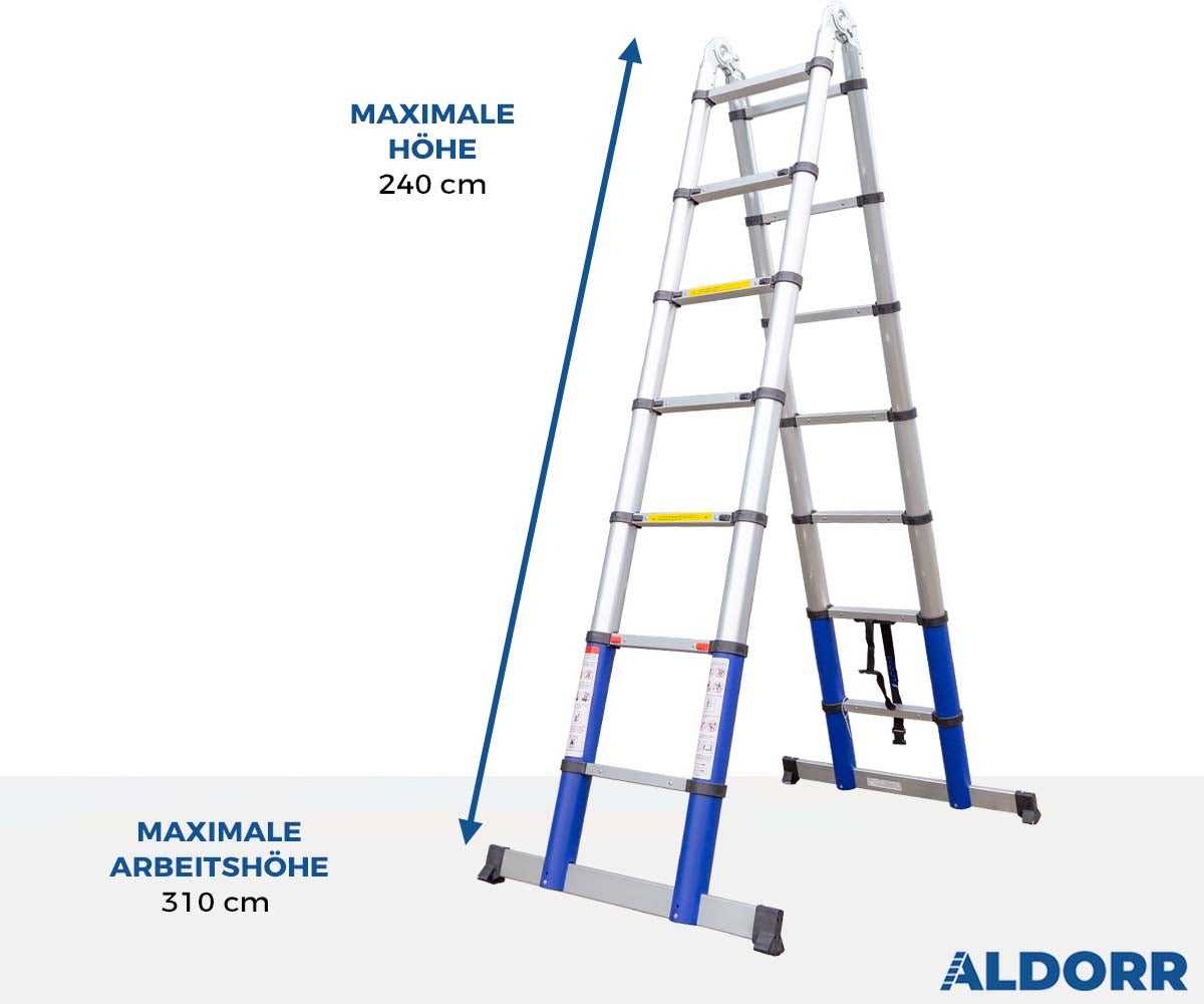 ALDORR Home - Telescopische opvouwbare ladder van 4,40 m, gemaakt van hoogwaardig aluminium - Multifunctionele ladder