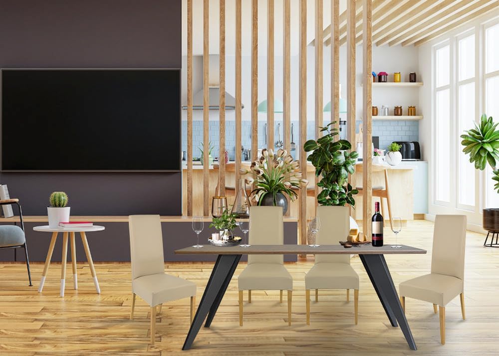 t m c s Tommychairs - 4er Set Moderne Stühle Luisa für Küche und Esszimmer, robuste Struktur aus lackiertem Buchenholz Farbe Eiche, Gepolstert und mit Kunstleder in der Farbe Leinen bezogen