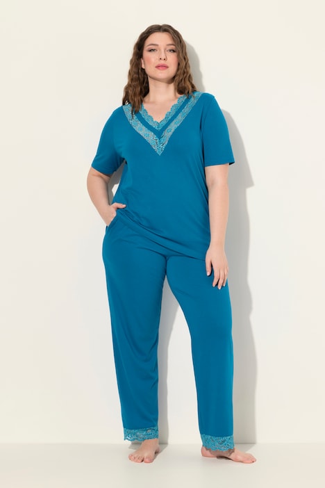 Pyjama, Spitze, V-Ausschnitt, Halbarm, Taschen