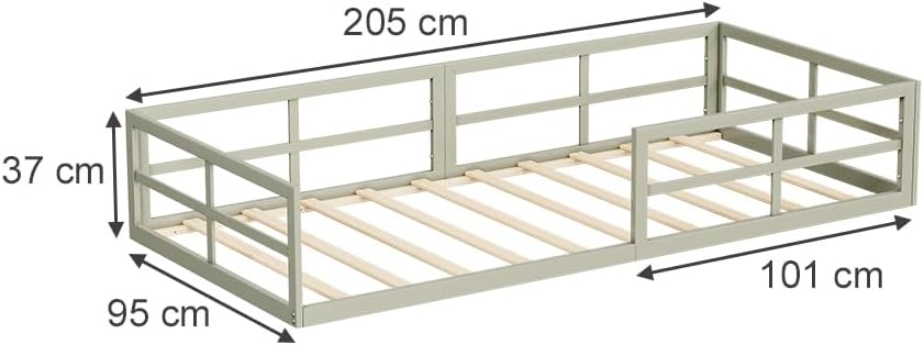 Bodenbett aus Metall Minno, Greige, 205 x 95 cm ohne Matratze