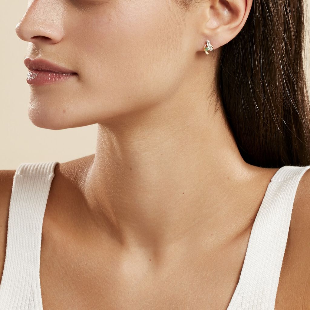 Boucles D'oreilles Puces Loubra Or Jaune Emeraude