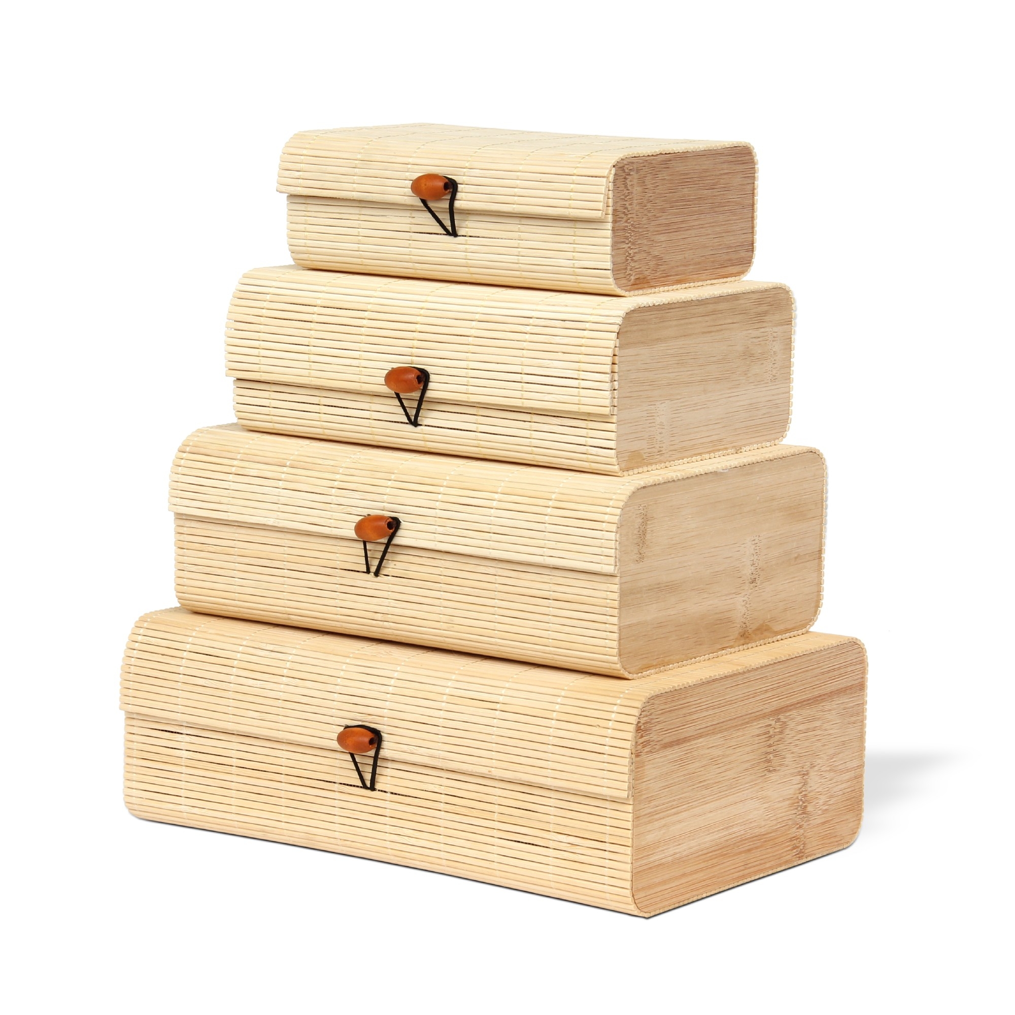 4er-Set Bambus-Deckelboxen, natur von fischer's lagerhaus