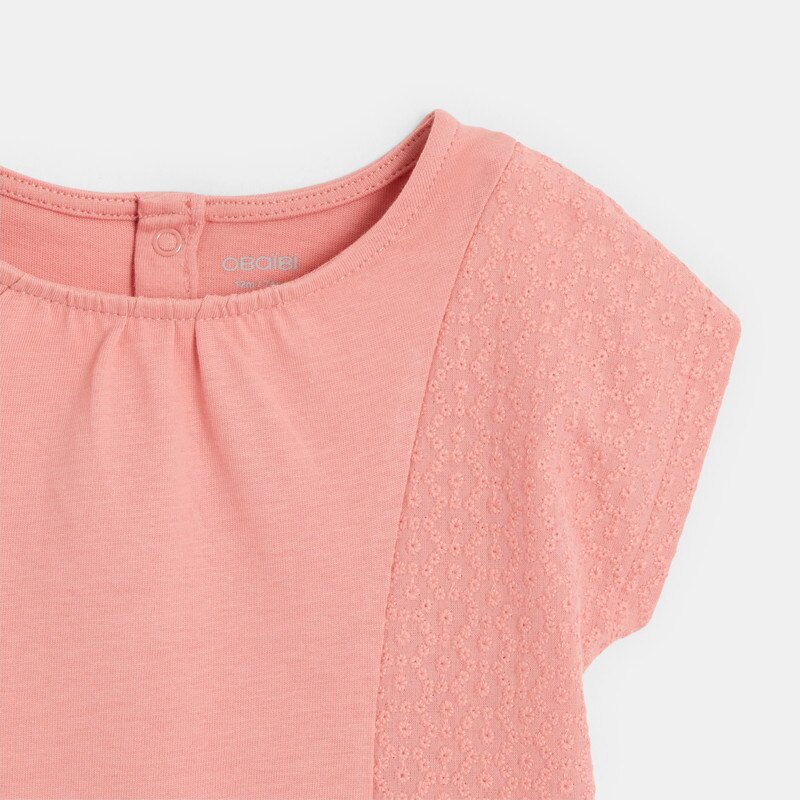 Blouse brodée bi-matière rose bébé fille Rose