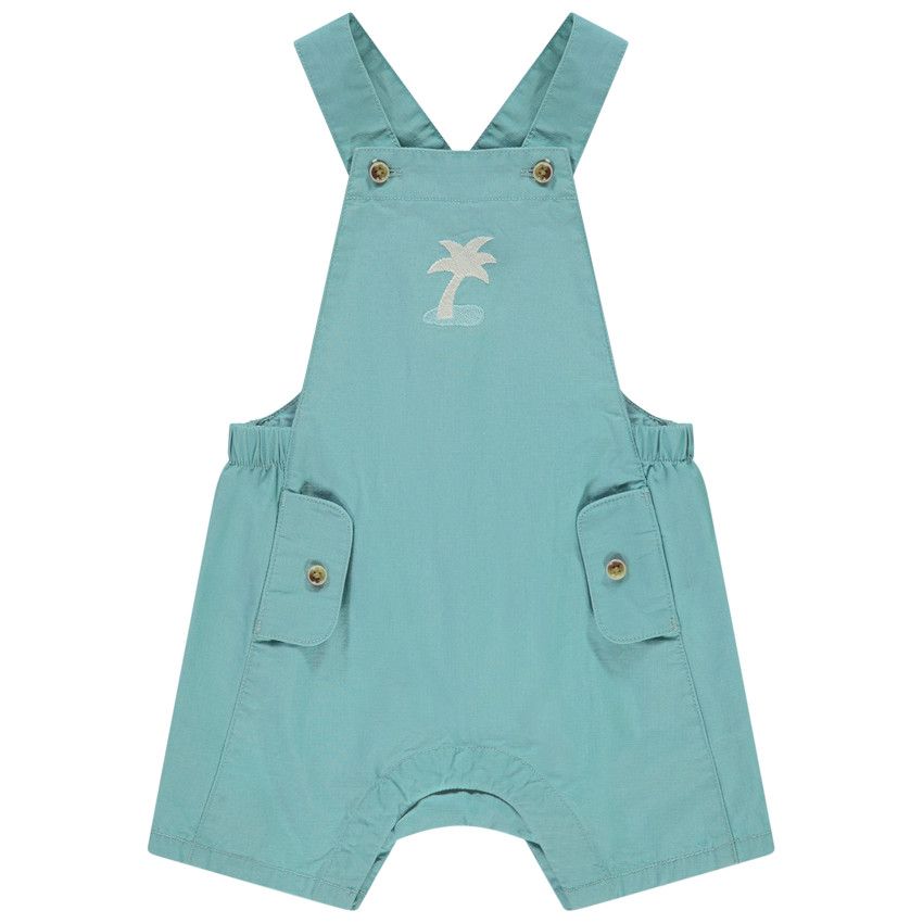 Salopette courte broderie palmier pour bébé garçon - Bleu moyen
