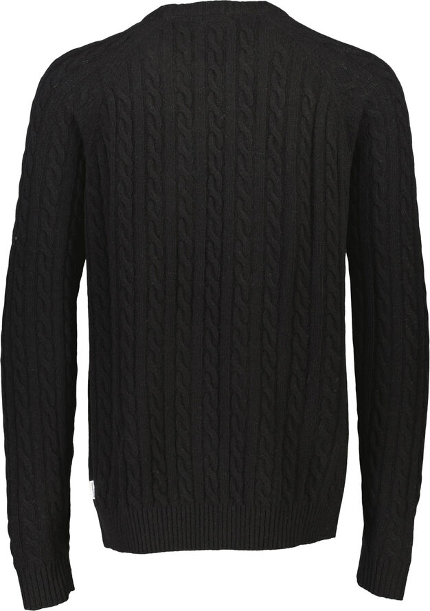 Lindbergh Lambswool raglan cable o-neck Sort