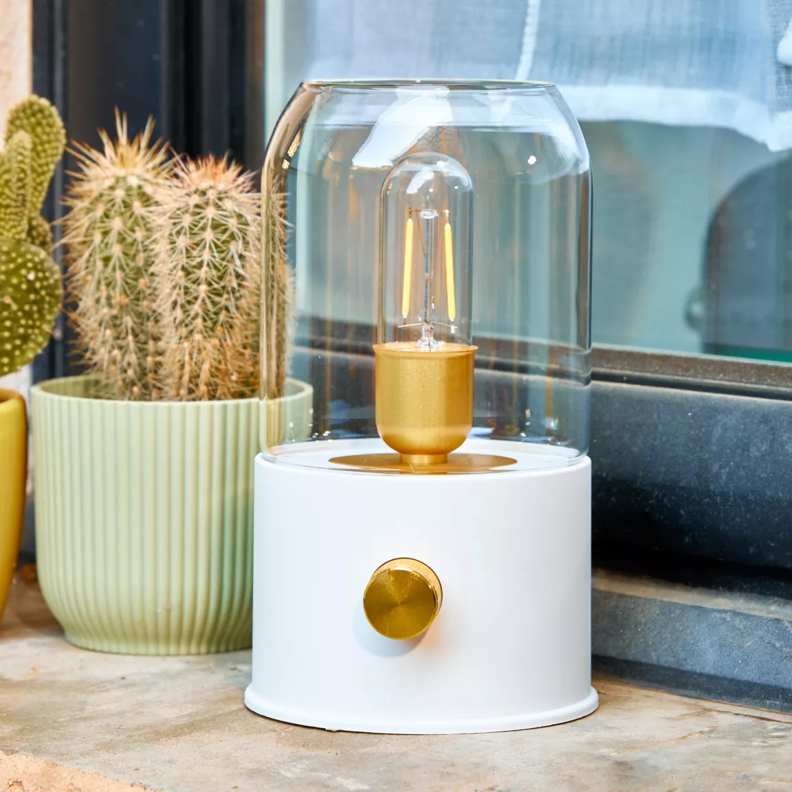 Lampe tempête sans fil rechargeable USB (H20 cm) Blanc