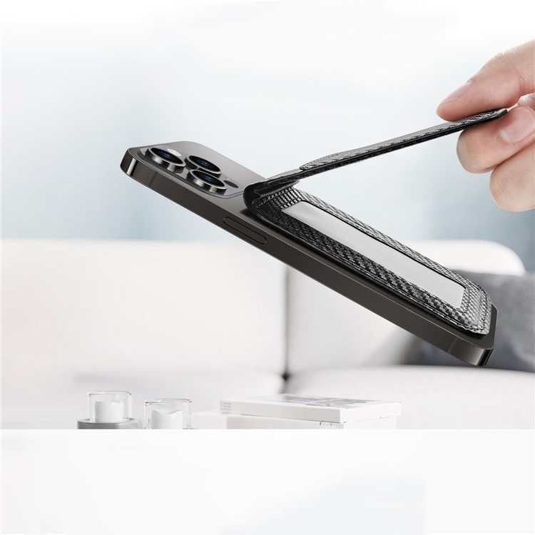 HaloLock Magnetische MagSafe iPhone Echtleder Wallet Kreditkarten Halterung in Carbon Optik   Kickstand Aufsteller - Schwarz