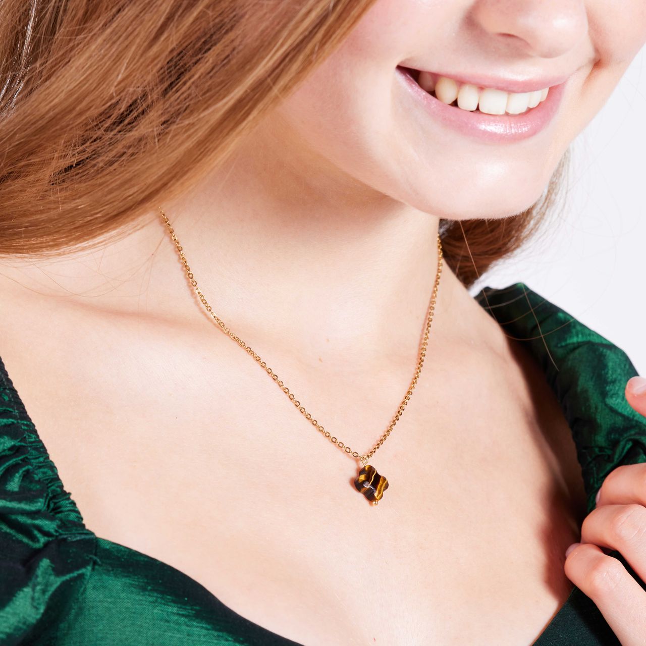Stalen goldplated ketting met tijgeroog