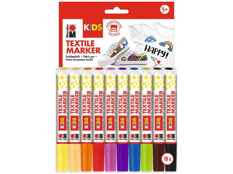 Marabu Textilmarker KiDS 3 mm, 10 Farben Markerset für Textilien