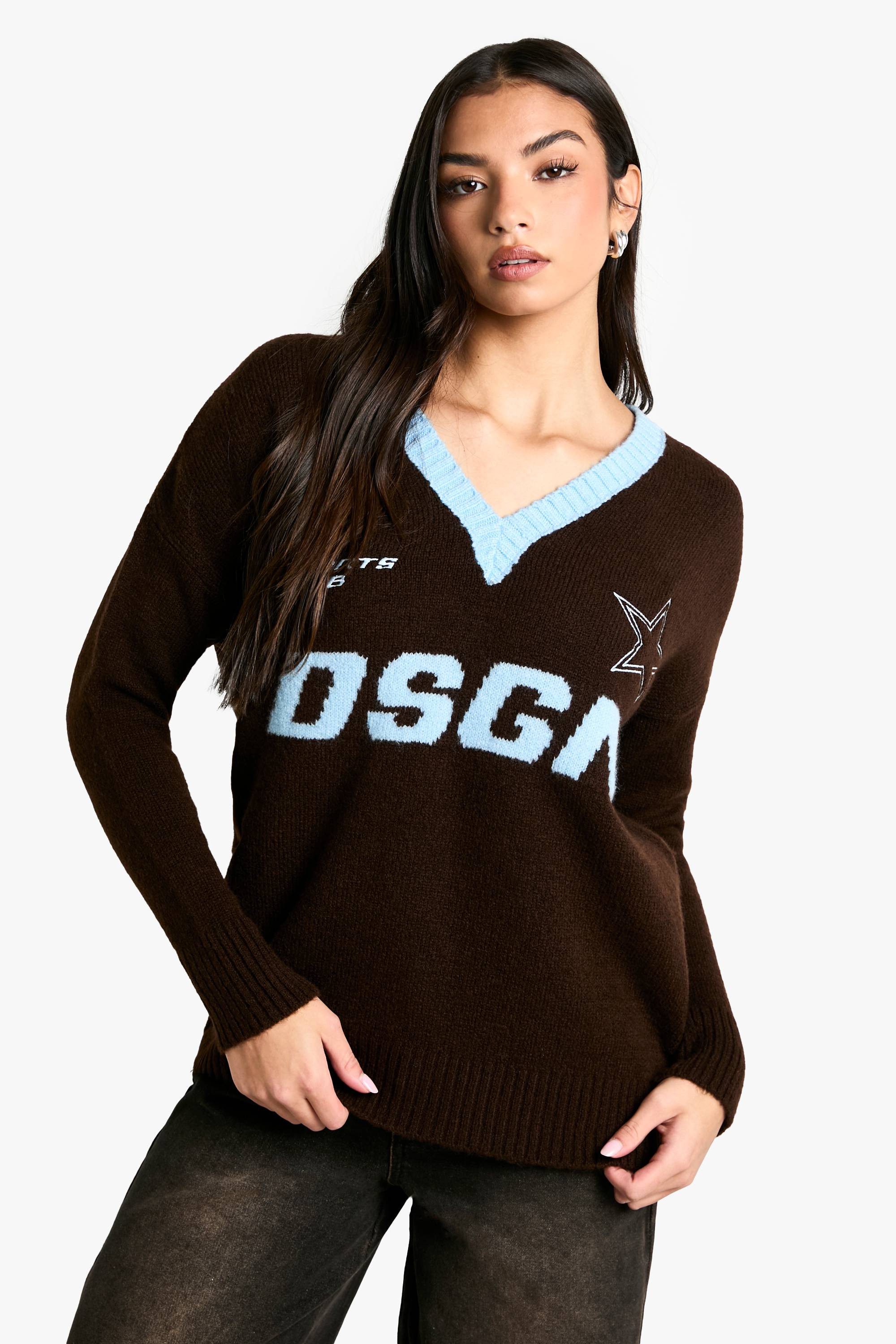 DSGN Pull en maille oversize à encolure en V brodé