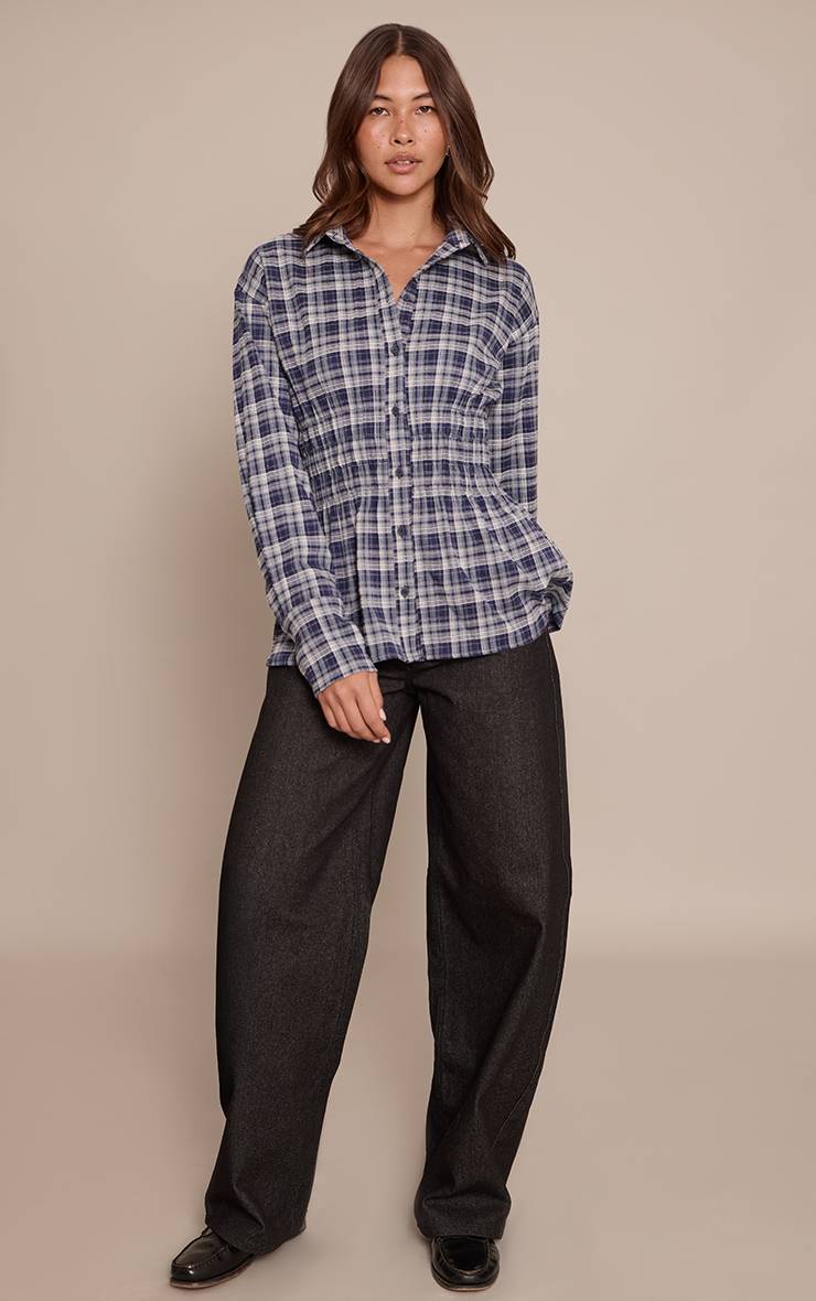 Bleu Chemise À Carreaux Avec Taille Froncée