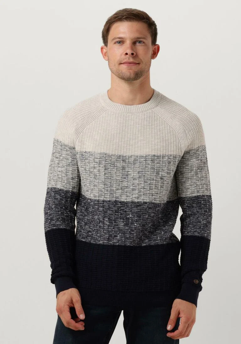 CAST IRON donkerblauwe cast iron trui crewneck casual stripe crewneck