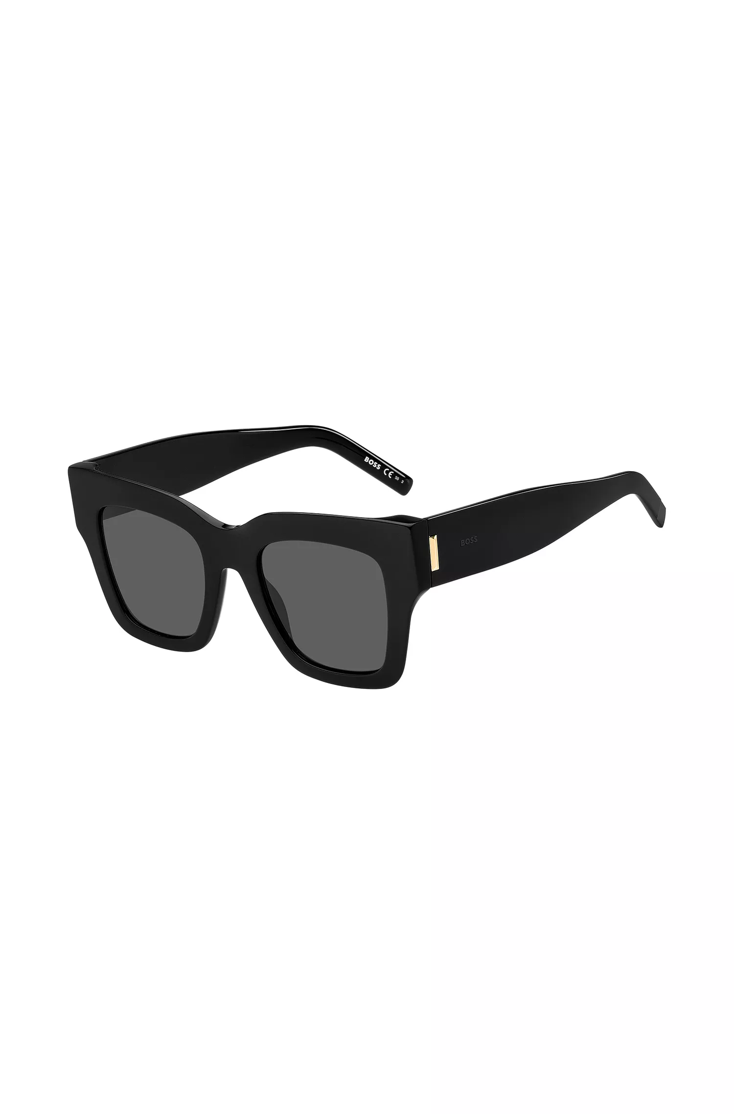 Óculos de sol BOSS em acetato preto com detalhes exclusivos.