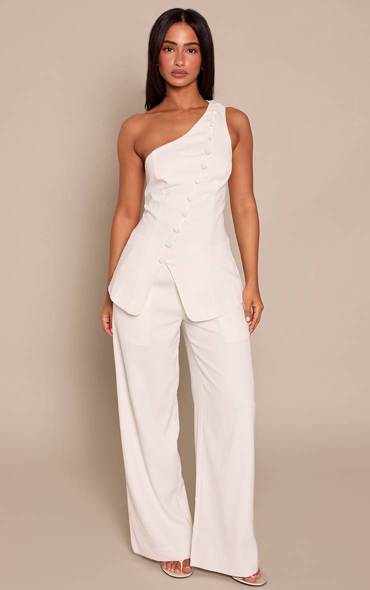 Blanc Gilet Sans Manches Ajusté Tissé Petite Taille Avec Encolure Boutonnée