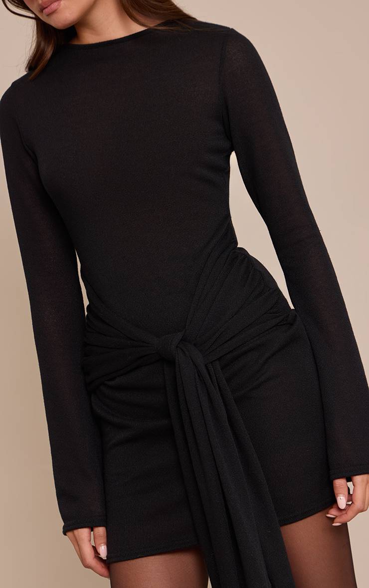 Noir Robe Moulante En Jersey Texturé Avec Taille Cache-cœur