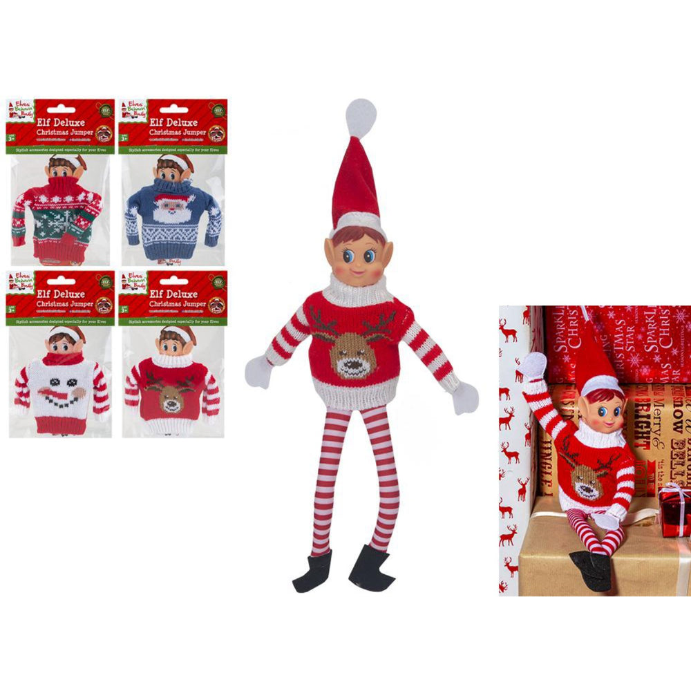 Køb Elves Behavin' Badley Elf Deluxe Strikket Sweater 4 Asst.