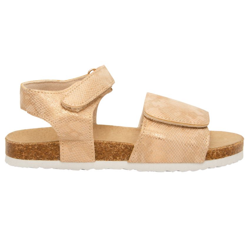 Nu-pieds brillants à scratchs effet peau de serpent pour fille - Beige