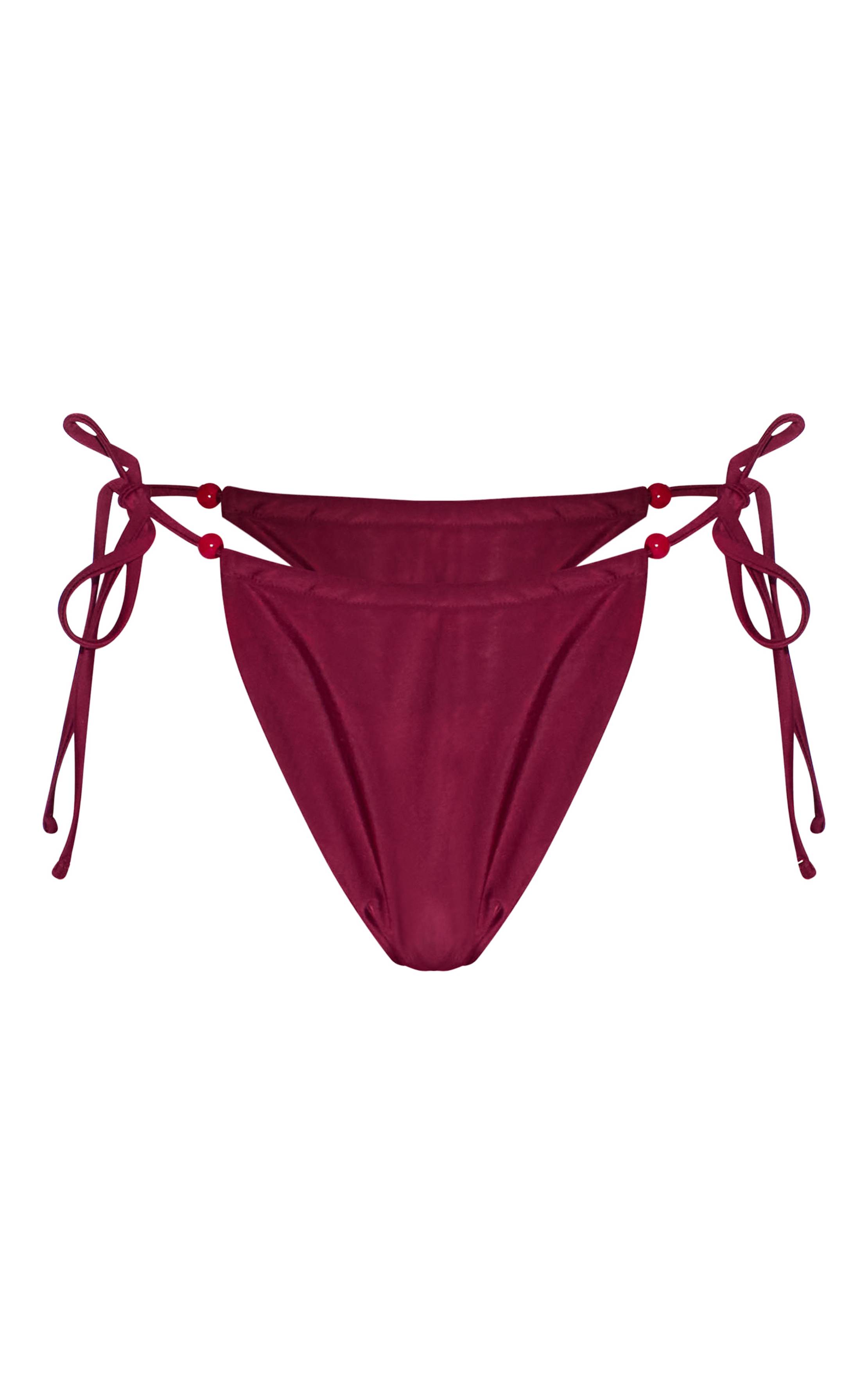 Rouge Bordeaux Bas De Bikini À Nouer Sur Les Côtés Avec Perles