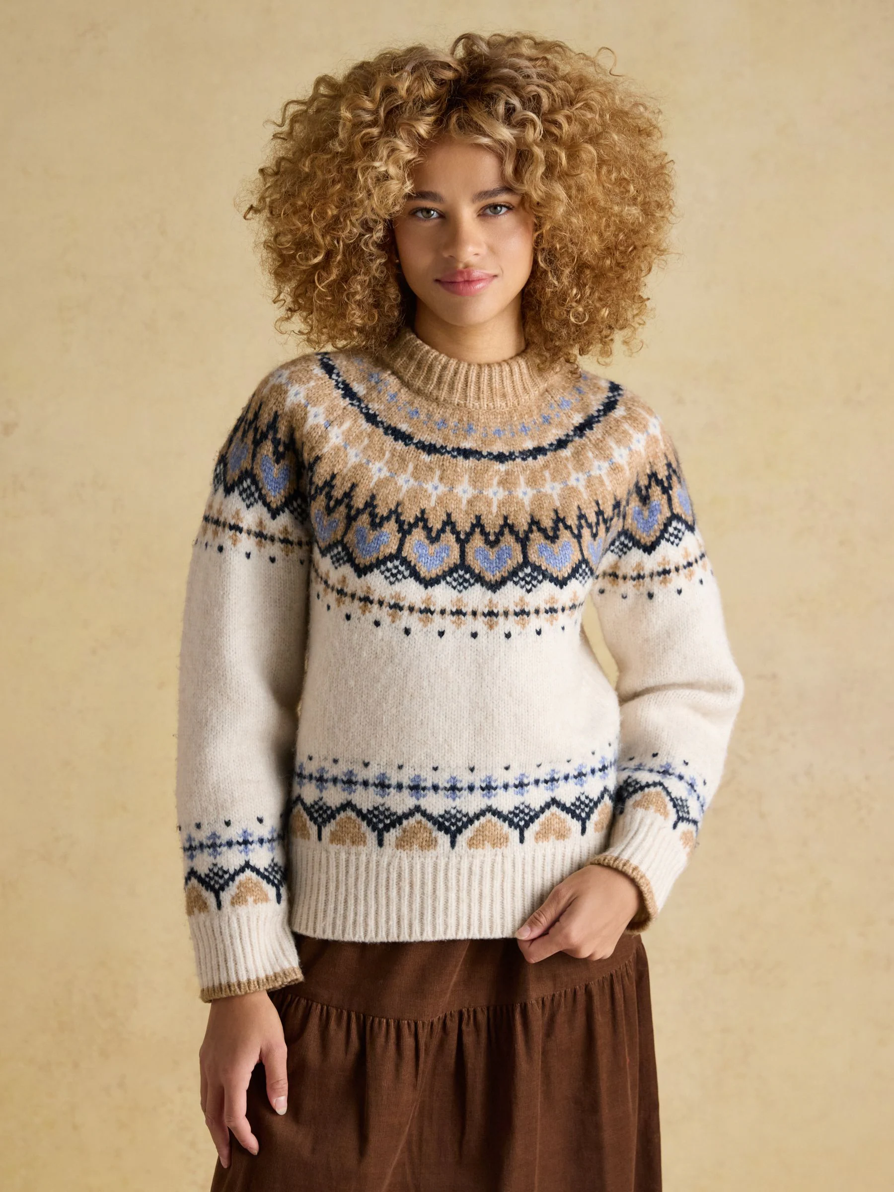 Cream & bruin - Joules Charlie Fair Isle Knitted Jumper