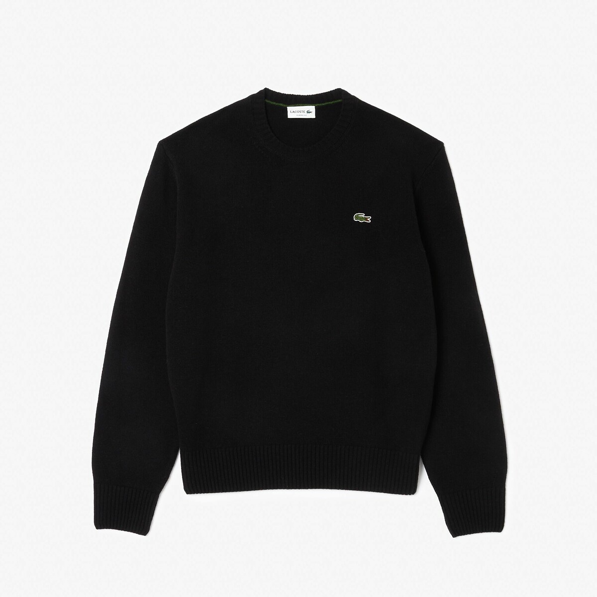 LACOSTE<br>Suéter liso de gola redonda em malha de lã cardada